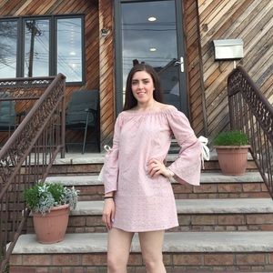 pink off the shoulder dress